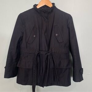 Moschino Belted Jacket Utility Black Lined Pockets Button Down Size 8